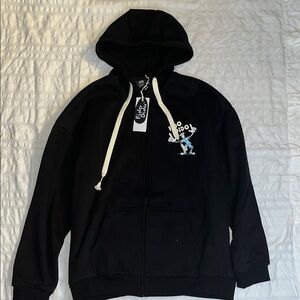 Black Fido Dido Zipper Hoodie with Graphic Design